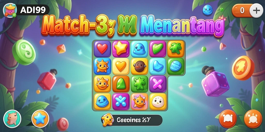 Tampilan seru gameplay ADI99 Match-3 yang memikat.