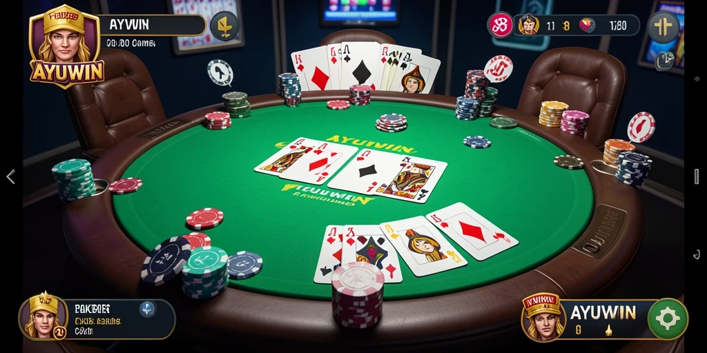 Skrinsut AYUWIN menunjukkan gameplay poker yang seru dan interaktif.
