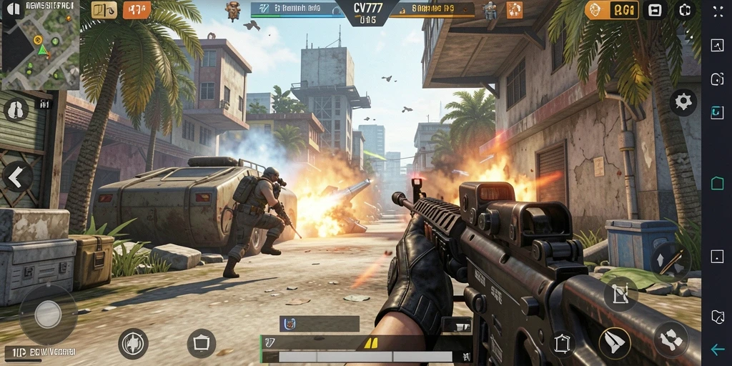 Screenshot menunjukkan intensitas gameplay FPS yang mendebarkan.