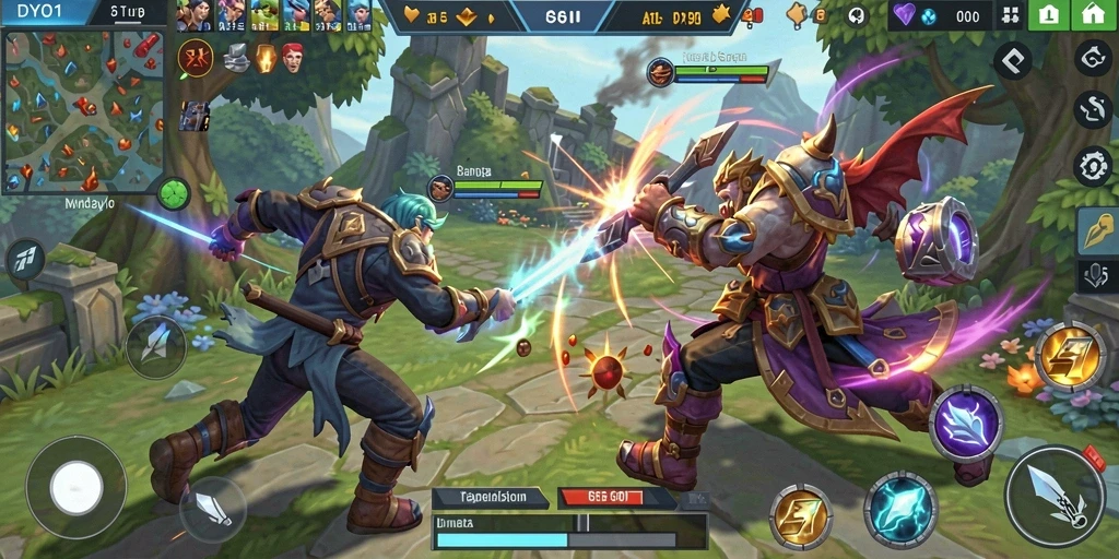 Screenshot gameplay DYO1 menampilkan aksi pertarungan seru antar pemain.