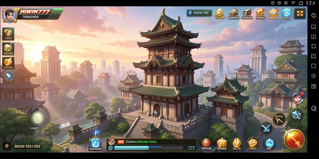 Gameplay HIWIN777 menampilkan menara dan gelombang musuh yang menegangkan.