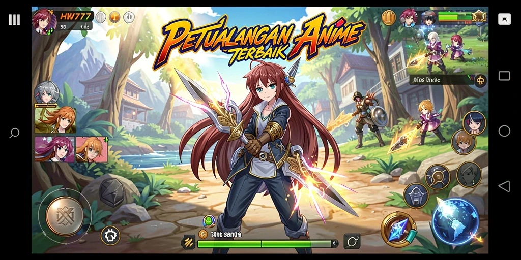 Screenshot HW777 menampilkan karakter Anime dalam pertempuran epik.