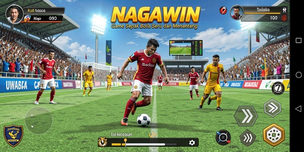 Tangkapan layar menampilkan aksi seru gameplay sepak bola.