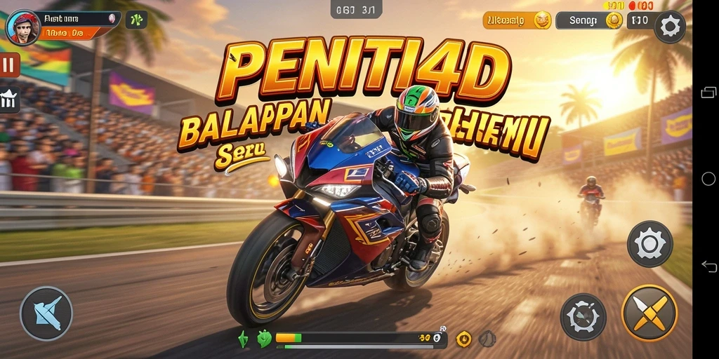 Screenshot utama PENITI4D menampilkan balapan motor yang intens.