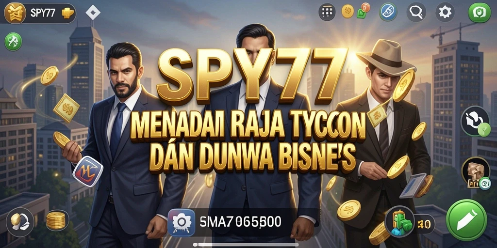 Tampilan gameplay SPY77 yang menonjolkan strategi bisnis Tycoon.