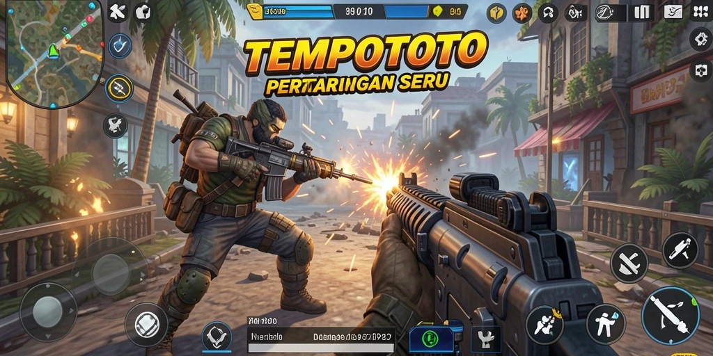 Screenshot TEMPOTOTO menampilkan aksi pertempuran yang intens dan mendebarkan.