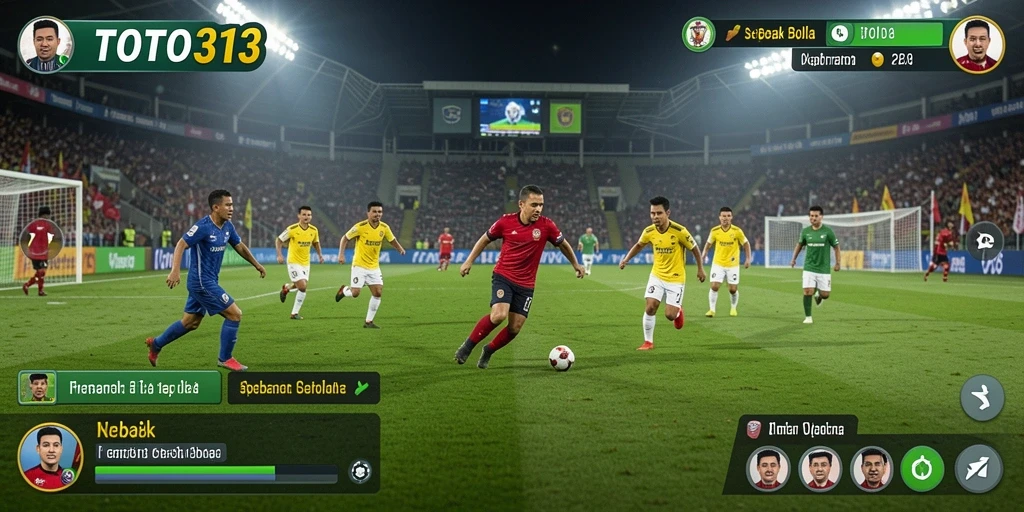 Screenshot TOTO313 menampilkan aksi pertandingan sepak bola yang dramatis.